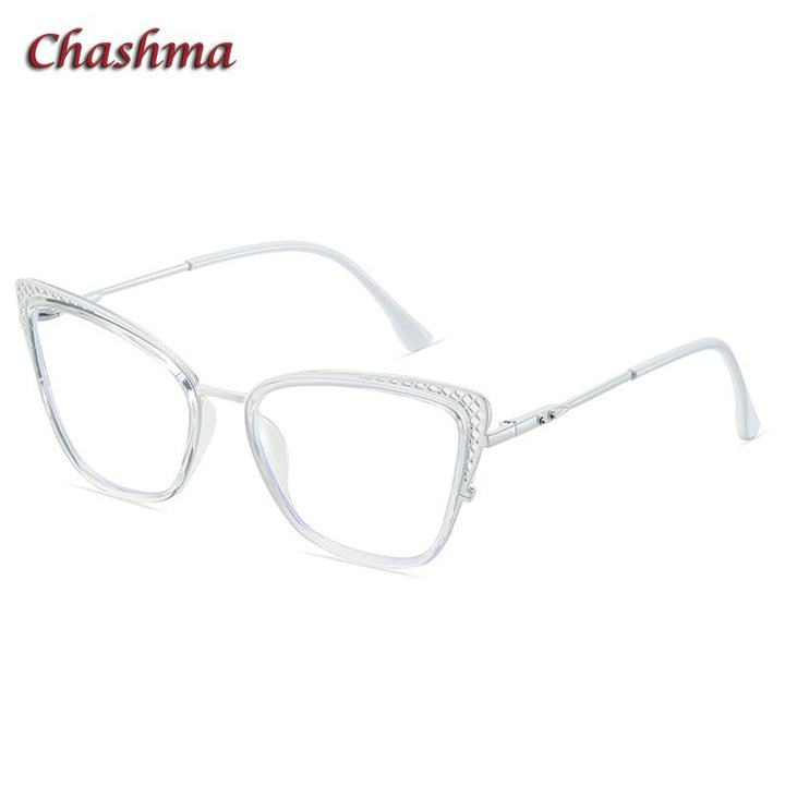 Chashma Women's Full Rim Cat Eye TR 90 Titanium Frame Eyeglasses 1525 Full Rim Chashma Transparent  