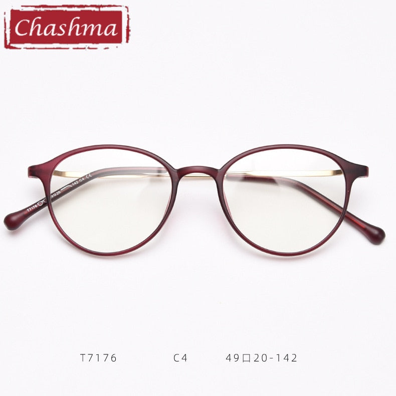 Chashma Round TR90 Eyeglasses Frame Lentes Optics Light Women Quality Student Prescription Glasses For RX Lenses Frame Chashma Ottica Wine Red  