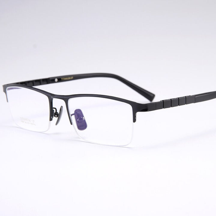 Bclear Men's Semi Rim Square Titanium Eyeglasses My91068 Semi Rim Bclear Bright Black  