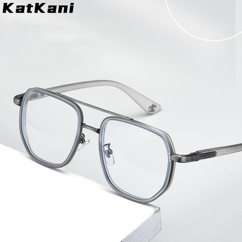 KatKani Unisex Full Rim Square Double Bridge Tr 90 Alloy Eyeglasses K0037h Full Rim KatKani Eyeglasses   