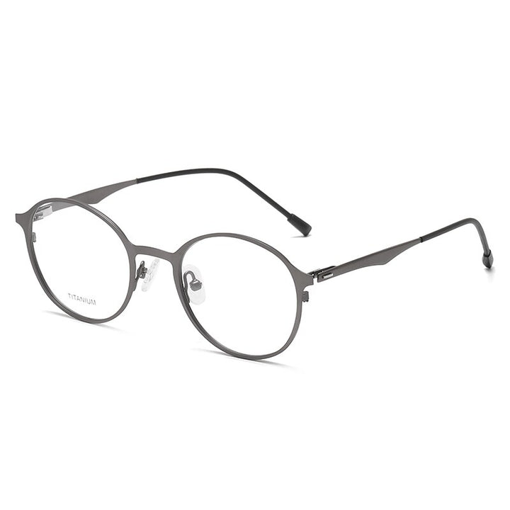 Reven Jate Unisex Full Rim Round Titanium Eyeglasses P8821 Full Rim Reven Jate grey  