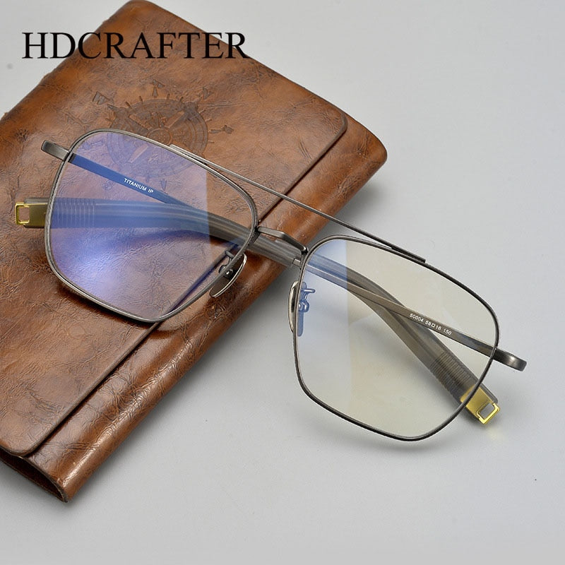 Hdcrafter Men's Full Rim Big Square Double Bridge Titanium Eyeglasses 500041 Full Rim Hdcrafter Eyeglasses   