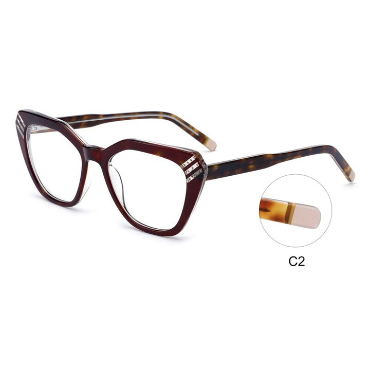 CCspace Women's Full Rim Square Cat Eye Handcrafted Acetate Eyeglasses 55282 Full Rim CCspace RedLeopard China 