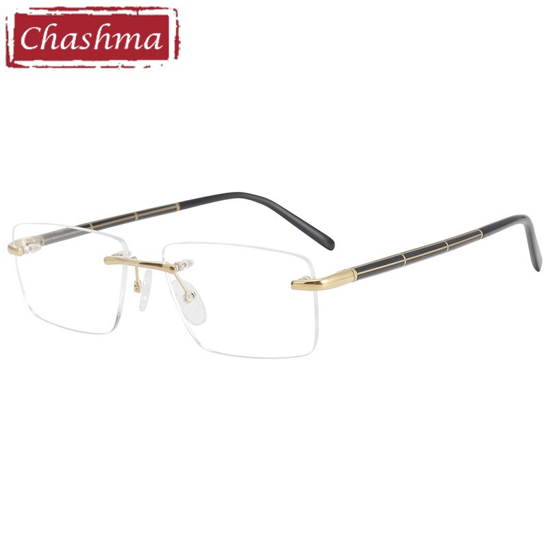 Chashma Ottica Men's Rimless Square Titanium Eyeglasses 16069 Rimless Chashma Ottica Gold  