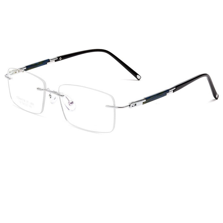 Yimaruili Men's Rimless Square Titanium Eyeglasses Z9WK Rimless Yimaruili Eyeglasses Silver  