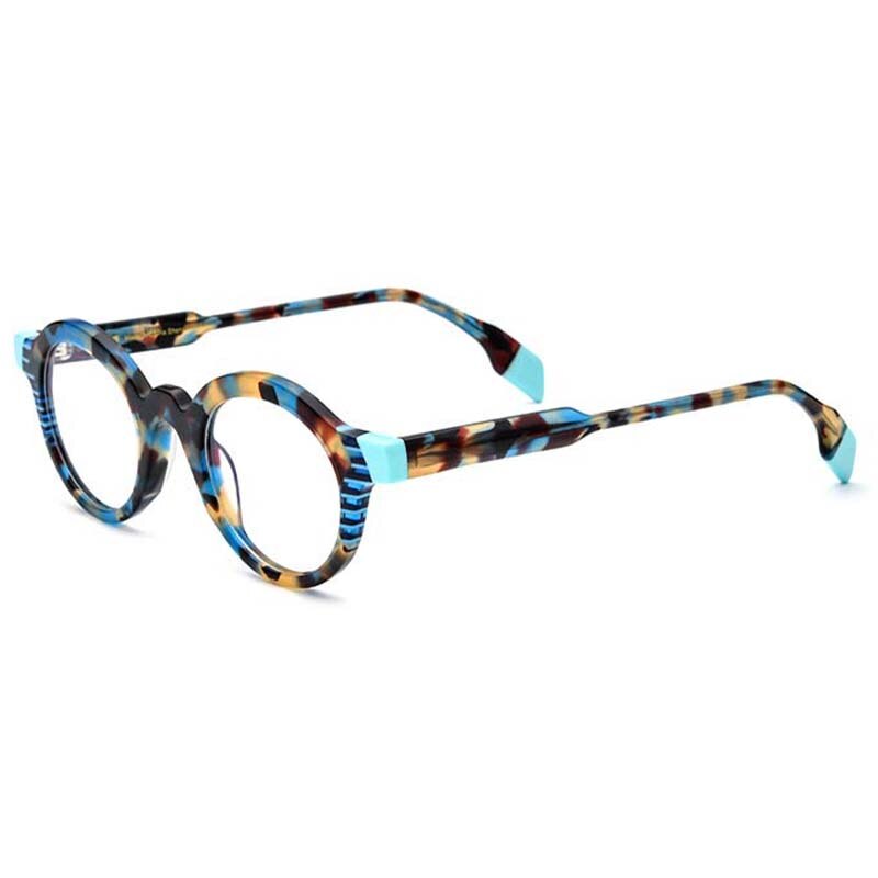 CCSpace Unisex Full Rim Round Acetate Eyeglasses 53153 Full Rim CCspace Blue Leopard China 