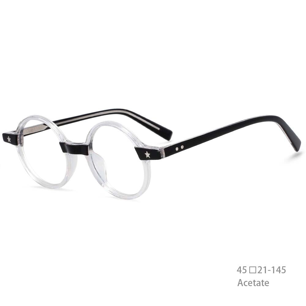 CCSpace Unisex Full Rim Round Acetate Frame Eyeglasses 49424 Full Rim CCspace Clear Black China 