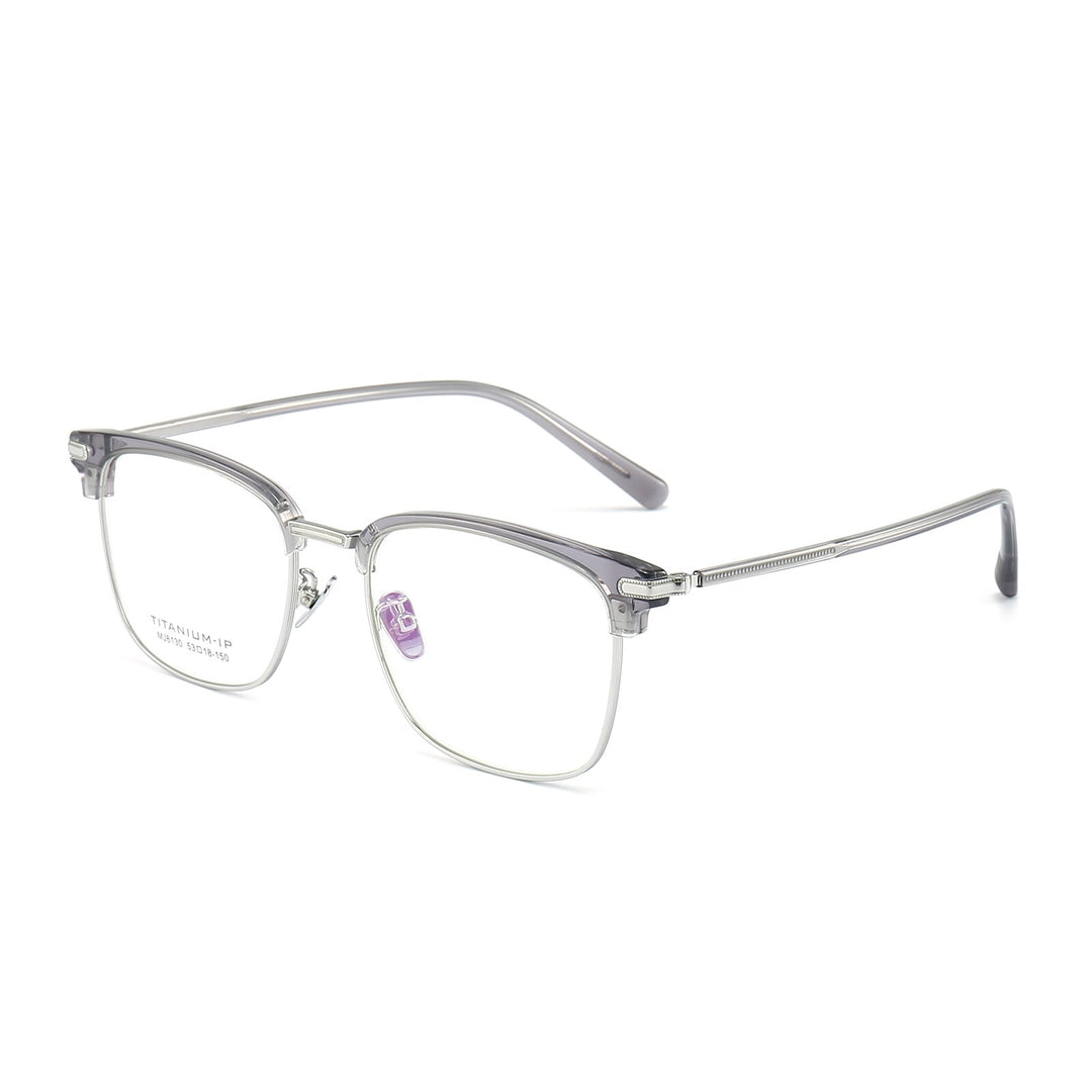 Reven Jate Unisex Full Rim Square Round Acetate Titanium Eyeglasses 6130 Full Rim Reven Jate grey  