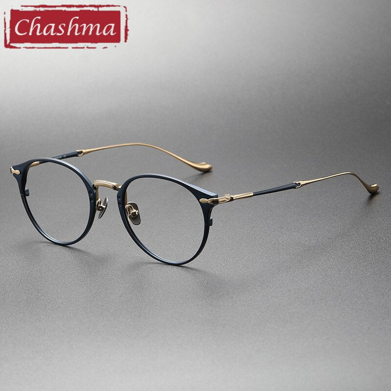 Chashma Ottica Unisex Full Rim Round Titanium Eyeglasses 3112 Full Rim Chashma Ottica Blue Gold  