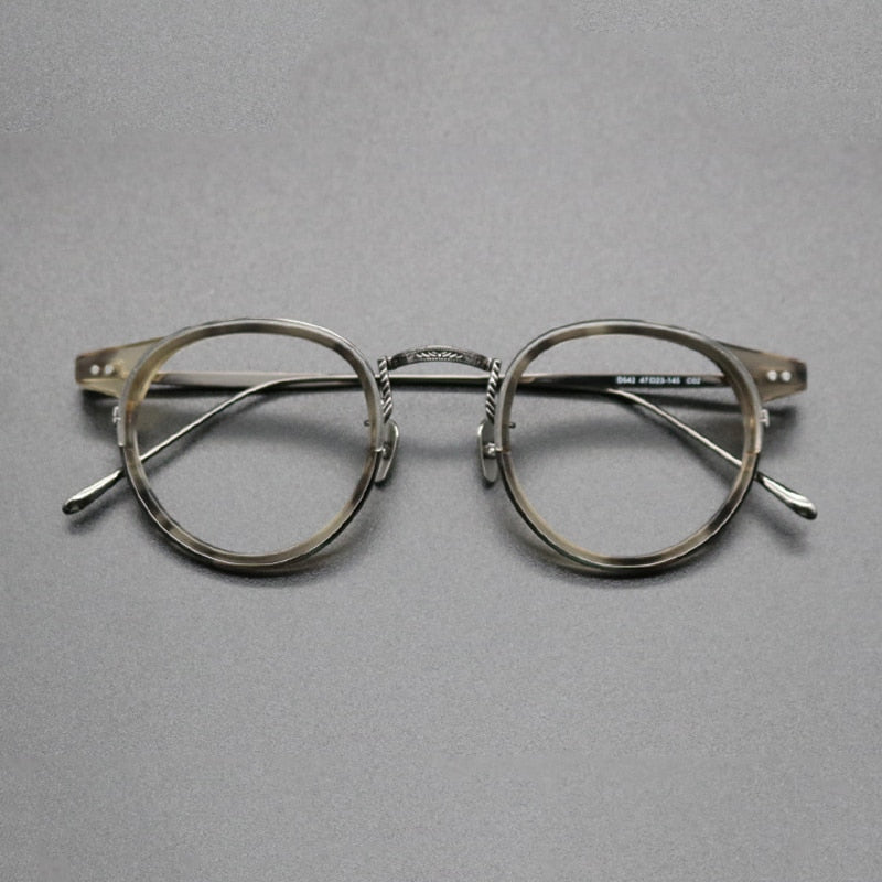 Gatenac Unisex Full Rim Round Titanium Acetate Frame Eyeglasses Gxyj474 Full Rim Gatenac Tortoise Gun  