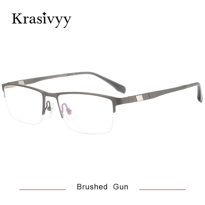 Krasivyy Men's Semi Rim Square Titanium Eyeglasses Kr0279 Semi Rim Krasivyy Brushed Gun CN 