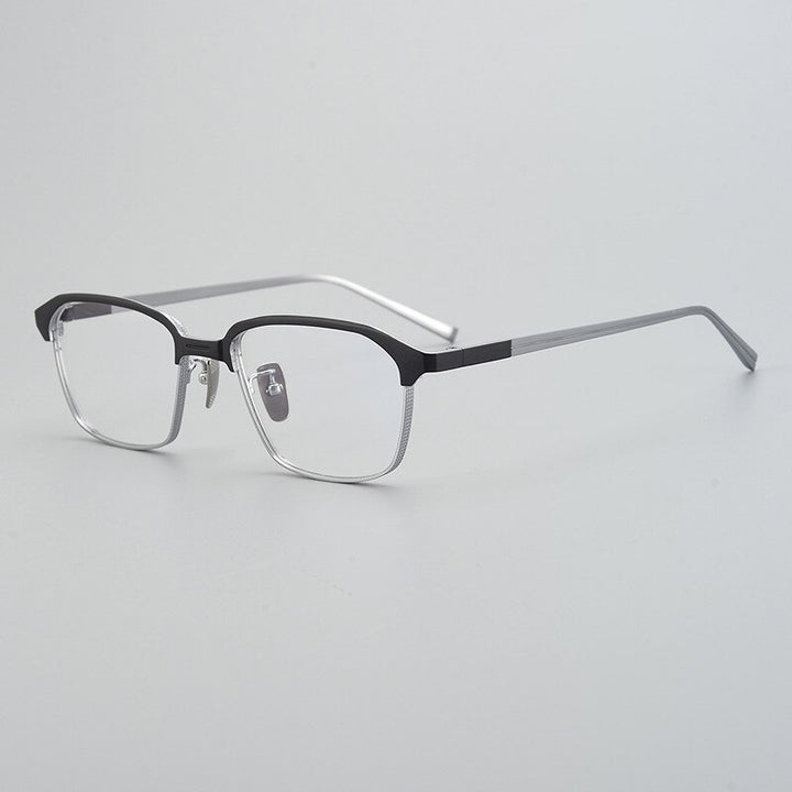Gatenac Unisex Full Rim Square Titanium Eyeglasses Gxyj941 Full Rim Gatenac Black Silver  