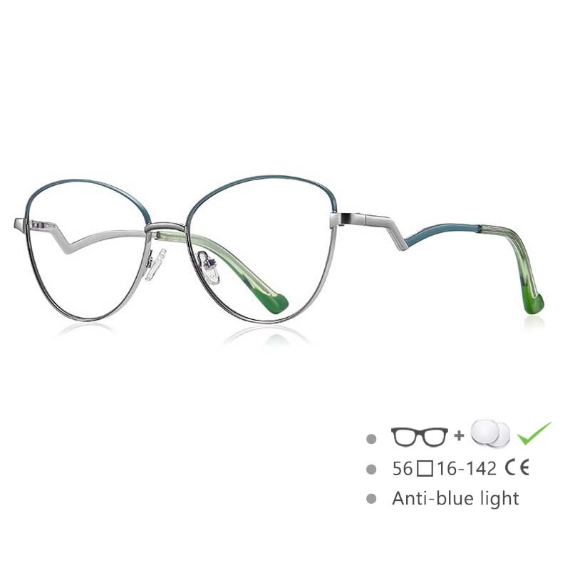CCSpace Women's Full RIm Cat Eye Alloy Frame Eyeglasses 54550 Full Rim CCspace China Silver-green Beige