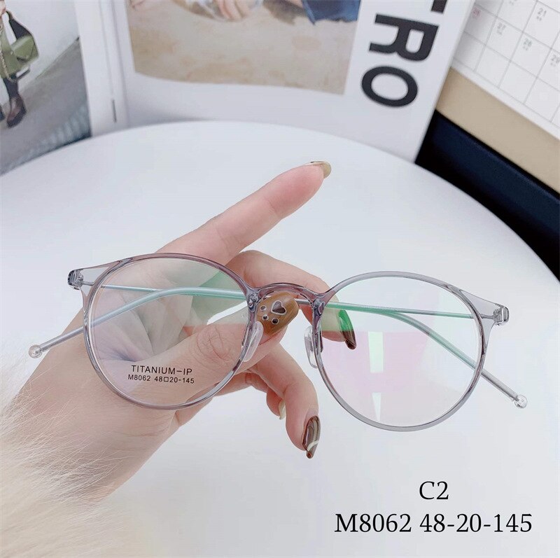 Katkani Unisex Full Rim Round Tr 90 Titanium Eyeglasses 8062 Full Rim KatKani Eyeglasses Transparent Gray  
