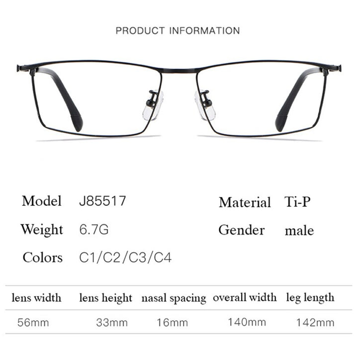 Hotochki Men's Full Rim Rectangle Titanium Alloy Frame Eyeglasses J85517 Full Rim Hotochki   