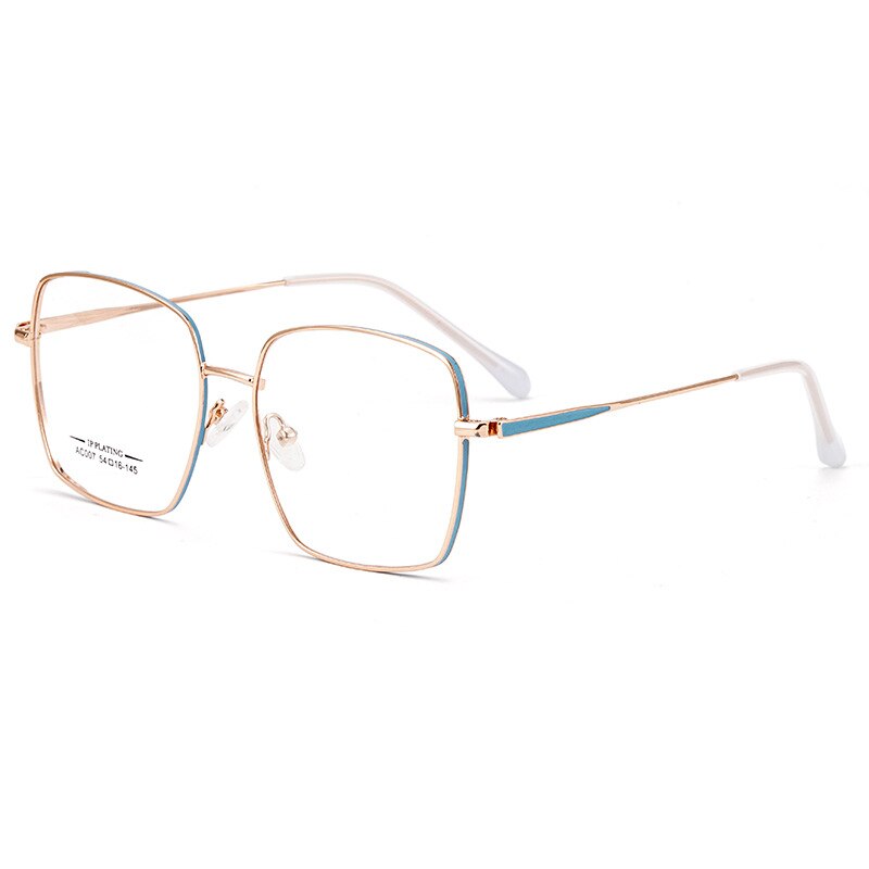 KatKani Unisex Full Rim Square Titanium Alloy IP Plated Frame Eyeglasses Ac007 Full Rim KatKani Eyeglasses Blue Rose Gold  