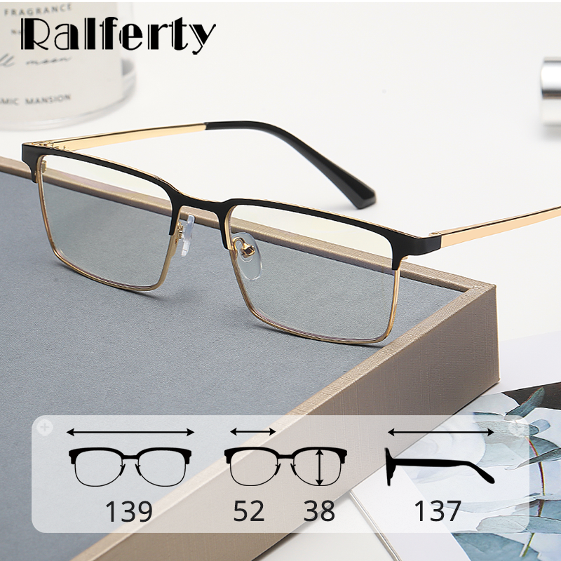Ralferty Men's Full Rim Square Acetate Alloy Eyeglasses F95899 Full Rim Ralferty   