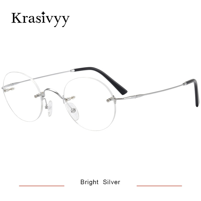Krasivyy Unisex Rimless Round Titanium Eyeglasses Kr16035a Rimless Krasivyy Bright Silver CN 