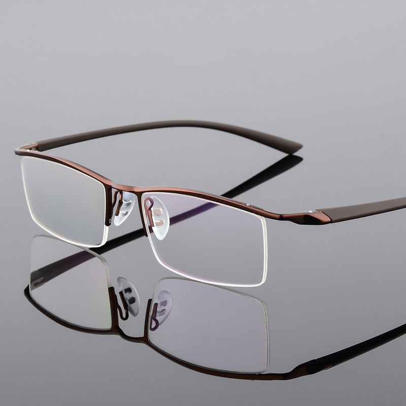Hdcrafter Men's Semi Rim Square Titanium Eyeglasses P8190 Semi Rim Hdcrafter Eyeglasses Coffee  