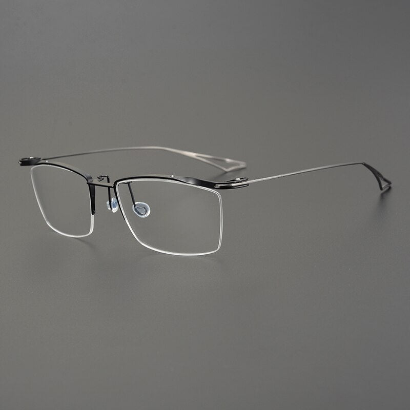 Gatenac Unisex Semi Rim Square Titanium Eyeglasses Gxyj829 Semi Rim Gatenac Black Gun  
