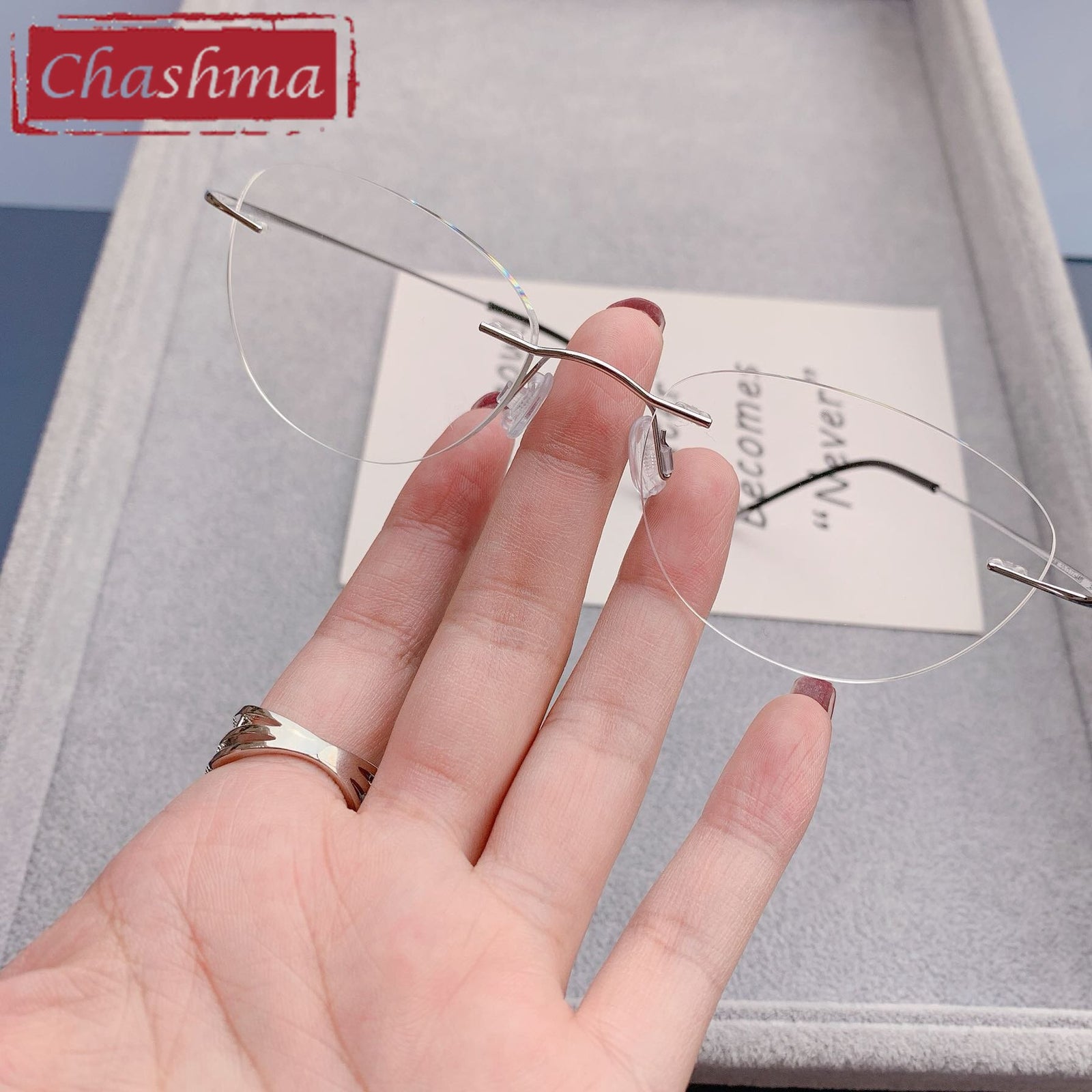 Chashma Unisex Rimless Cat Eye Titanium 2 g Eyeglasses Customizable Lens Shape 6074-2 Rimless Chashma Default Title  