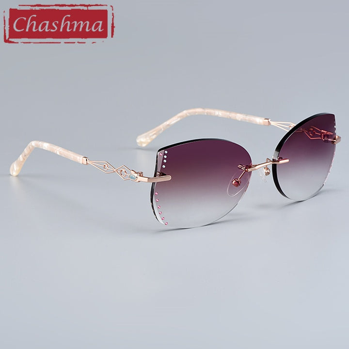 Chashma Women's Rimless Square Cat Eye Titanium Sunglasses 58073 Sunglasses Chashma   