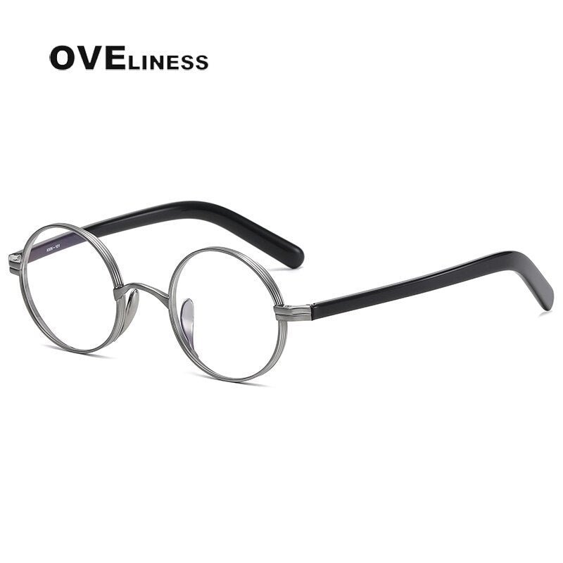 Oveliness Unisex Full Rim Round Acetate Titanium Eyeglasses 101 Full Rim Oveliness Silver  