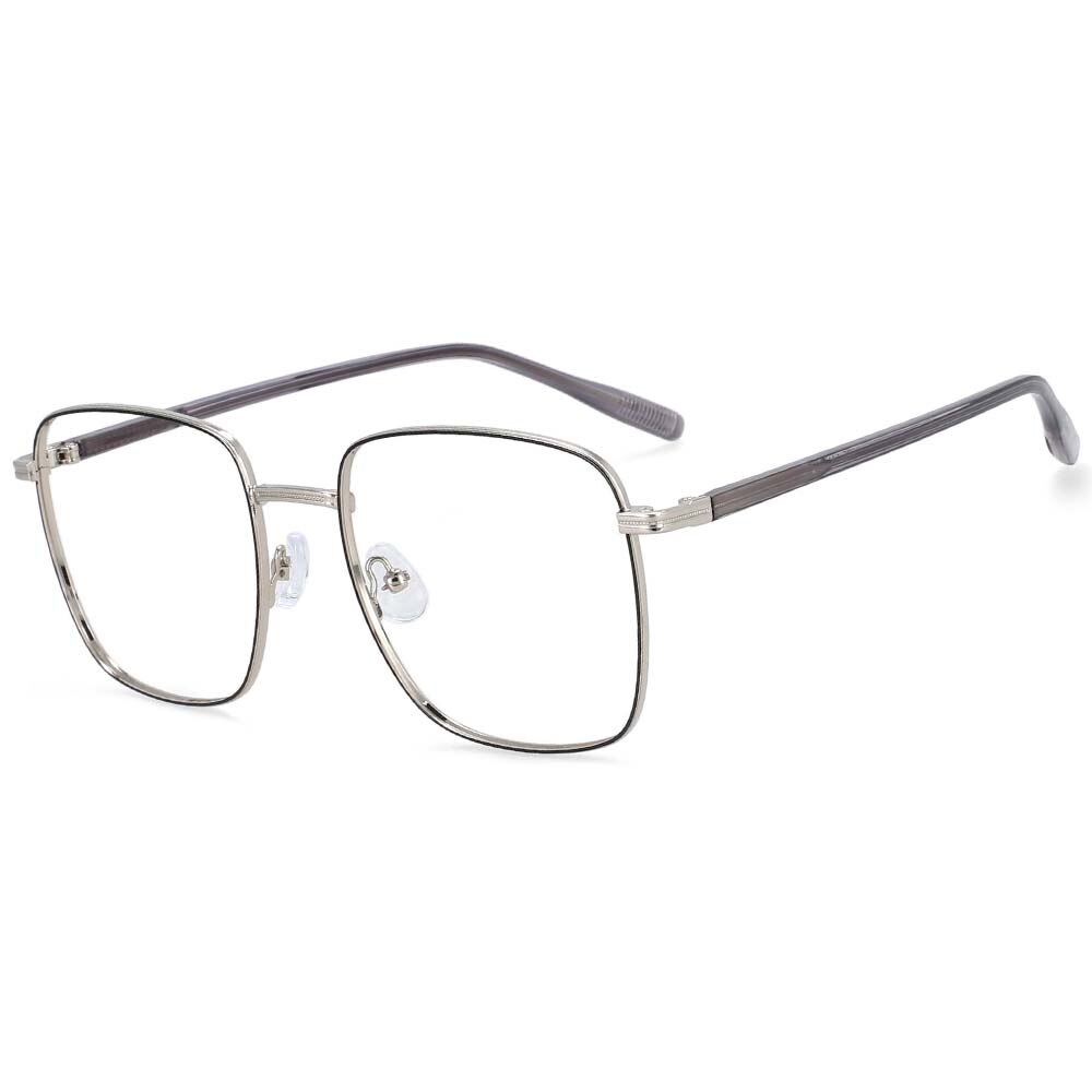 CCspace Unisex Full Rim Oversized Square Alloy Frame Eyeglasses 54312 Full Rim CCspace China C2silver-black 