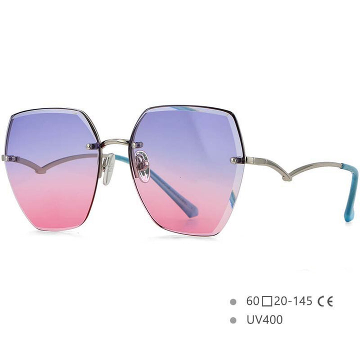 CCSpace Women's Rimless Irregular Oval Alloy Frame Sunglasses 54591 Sunglasses CCspace Sunglasses Blue-pink China 54591