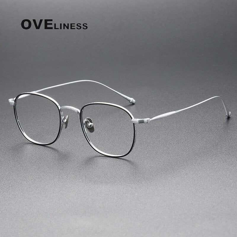 Oveliness Unisex Full Rim Round Square Titanium Eyeglasses M3090 Full Rim Oveliness black silver  