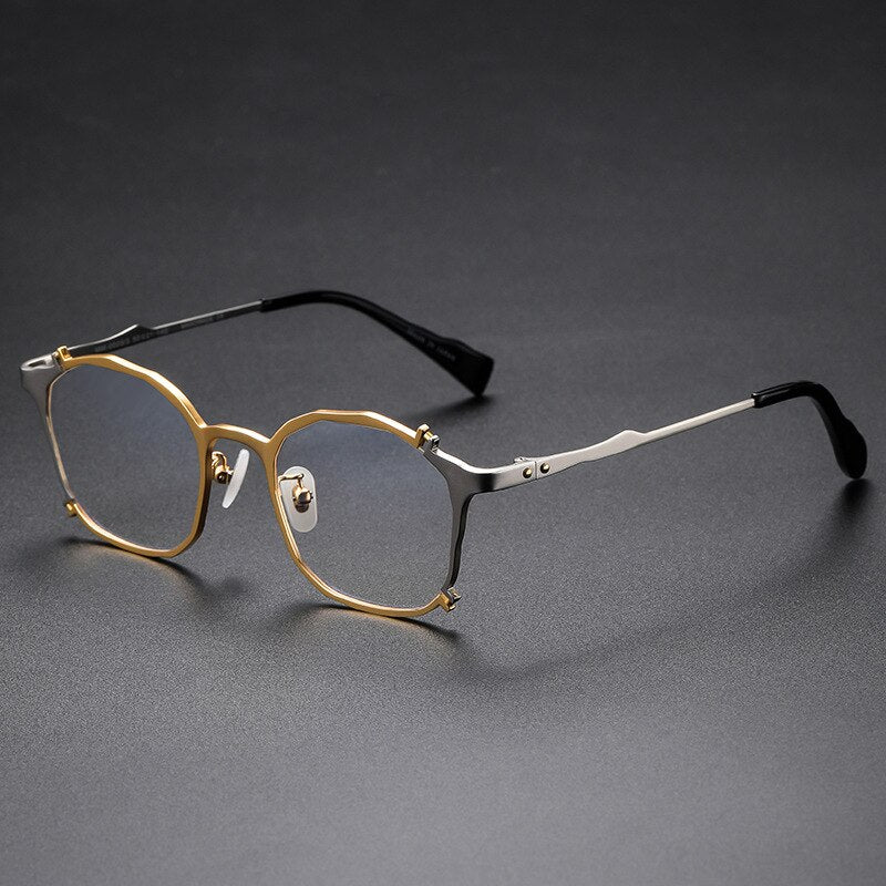 CCSpace Unisex Full Rim Irregular Square Titanium Rivet Eyeglasses 54535 Full Rim CCspace 54535TIGL-Gold gun China 