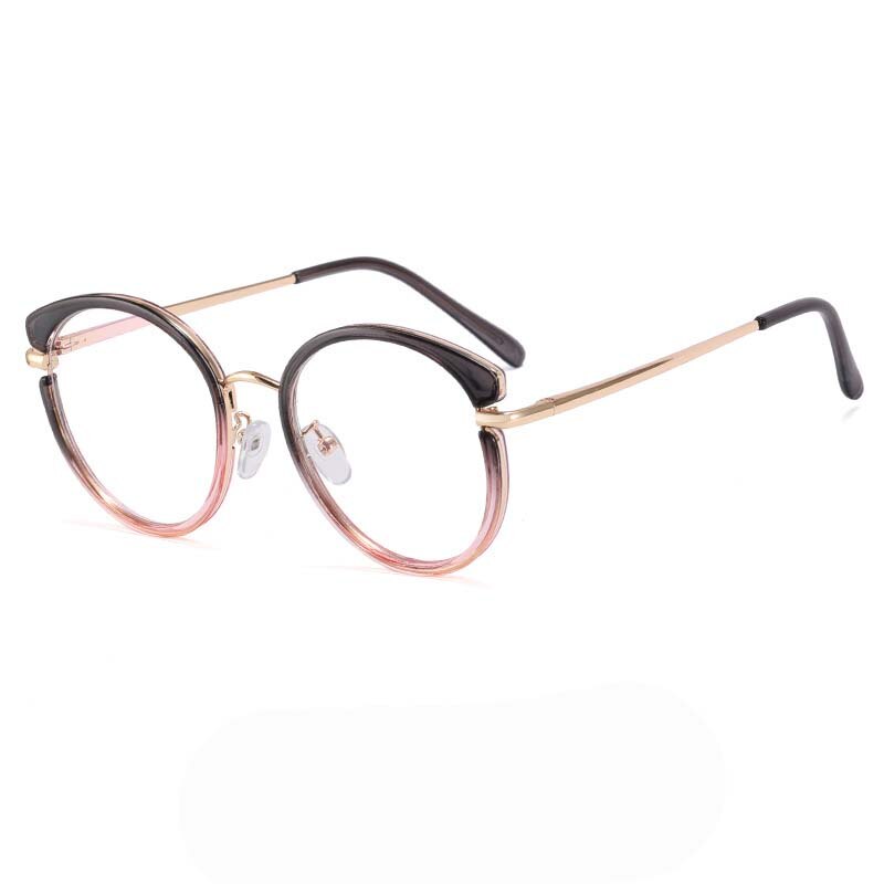 CCspace Women's Full Rim Round Cat Eye Tr 90 Titanium Eyeglasses 55237 Full Rim CCspace China GrayPink 