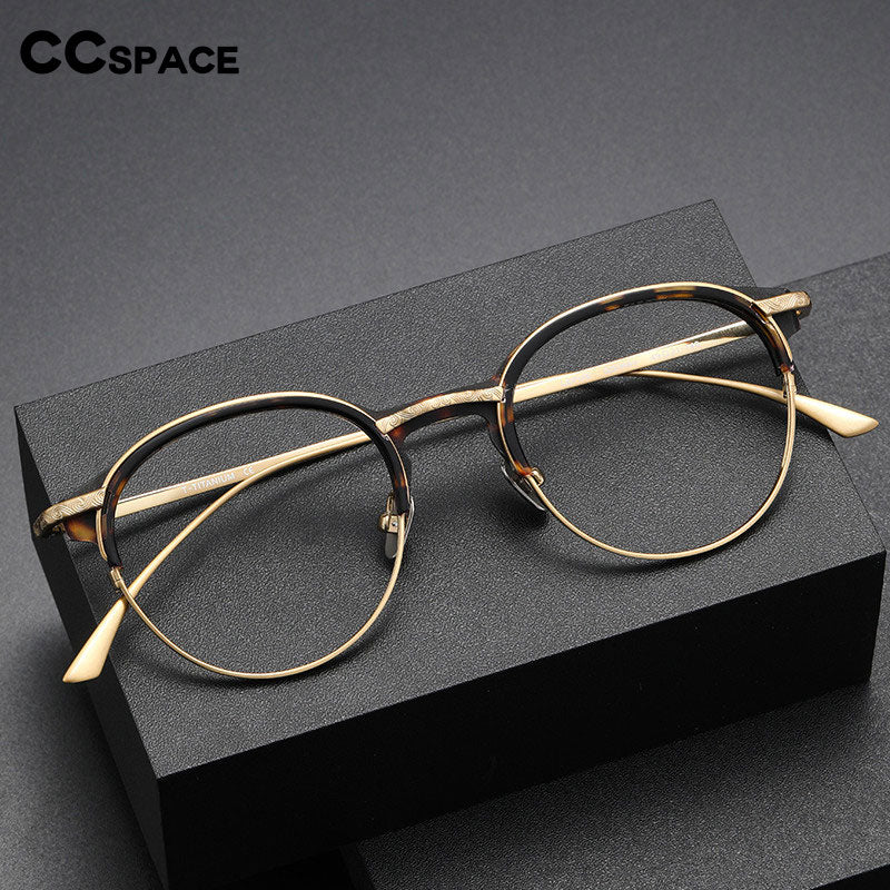 CCspace Unisex Full Rim Round Square Titanium Acetate Eyeglasses 55928 Full Rim CCspace   