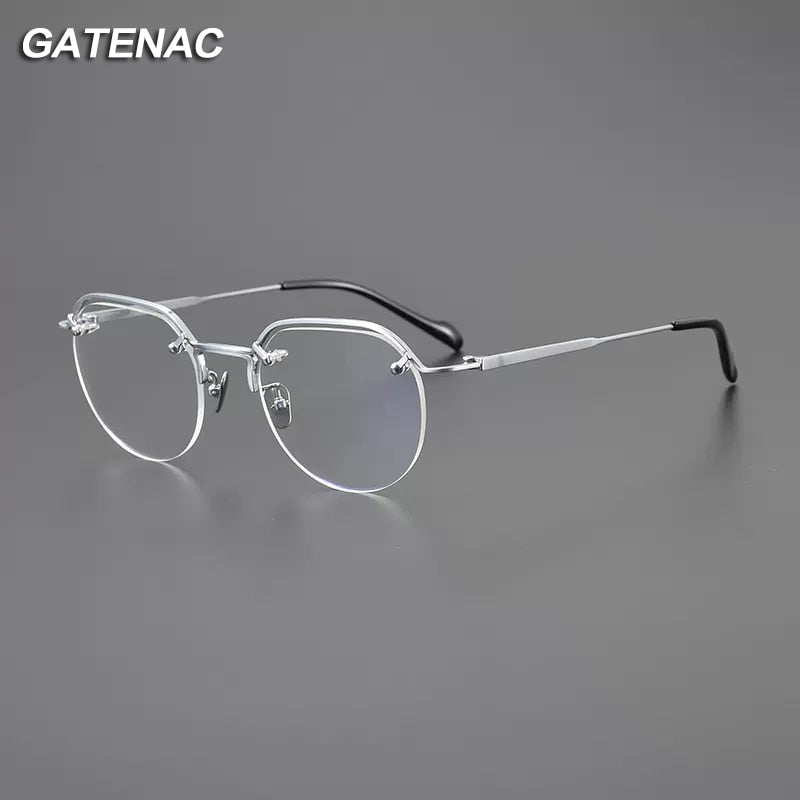 Gatenac Men's Full Rim Flat Top Round Titanium Eyeglasses Gxyj1071 Full Rim Gatenac   