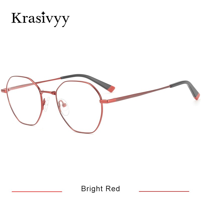 Krasivyy Men's Full Rim Polygon Titanium Eyeglasses Kr16025 Full Rim Krasivyy Bright  Red CN 