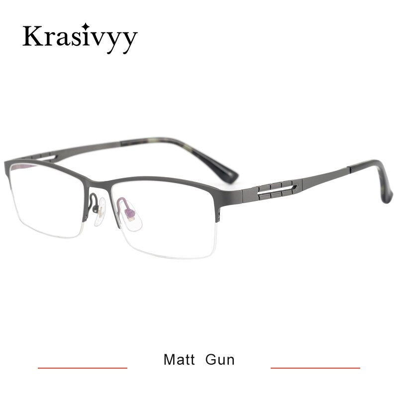 Krasivyy Men's Semi Rim Square Spring Hinge Titanium Eyeglasses Kr0070 Semi Rim Krasivyy Matt Gun CN 