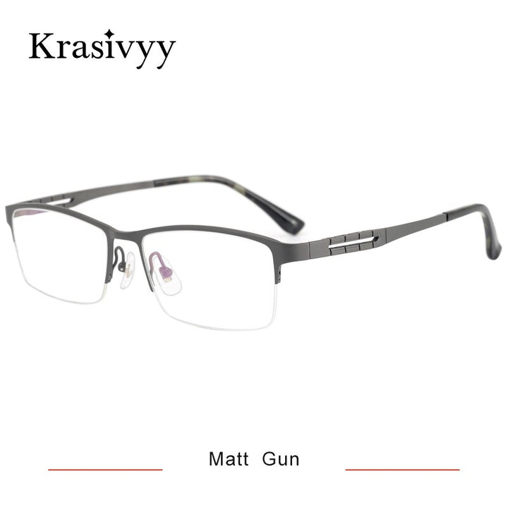 Krasivyy Men's Semi Rim Square Spring Hinge Titanium Eyeglasses Kr0070 Semi Rim Krasivyy Matt Gun CN 