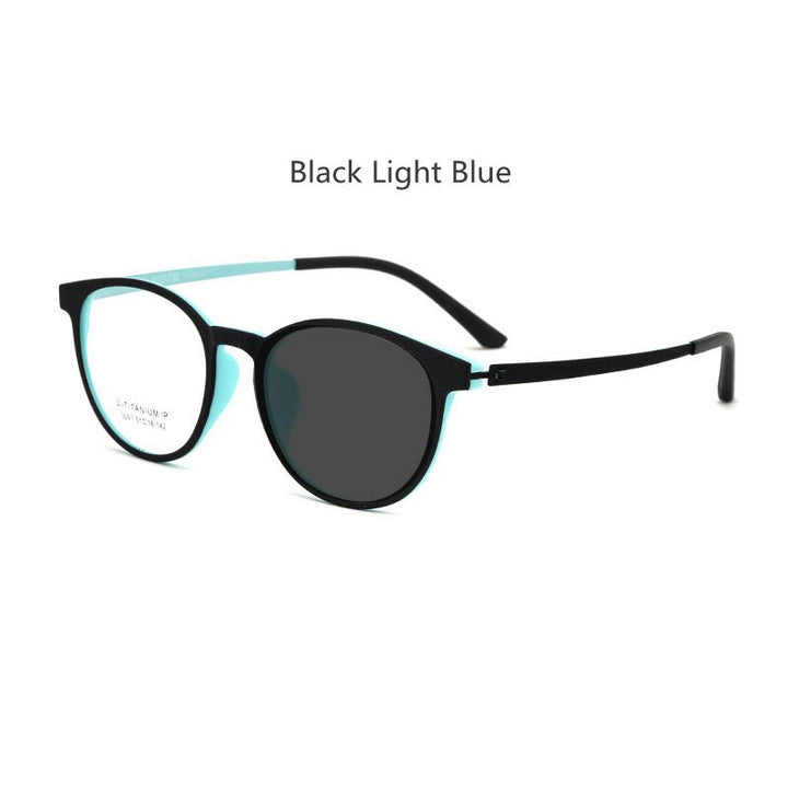 Handoer Unisex Full Rim Square Tr 90 Titanium Hyperopic Photochromic Reading Glasses 23091 0 To +150 Reading Glasses Handoer 0 black light blue pho 