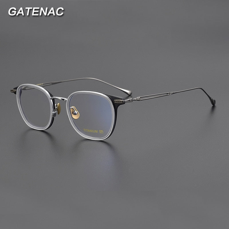 Gatenac Unisex Full Rim Square Acetate Titanium Eyeglasses Gxyj1009 Full Rim Gatenac   