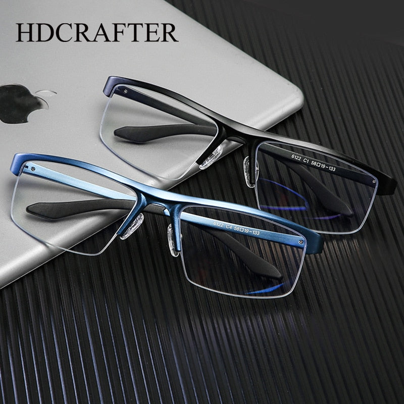 Hdcrafter Men's Semi Rim Rectangle Tr 90 Alloy Eyeglasses Kl6122 Semi Rim Hdcrafter Eyeglasses   