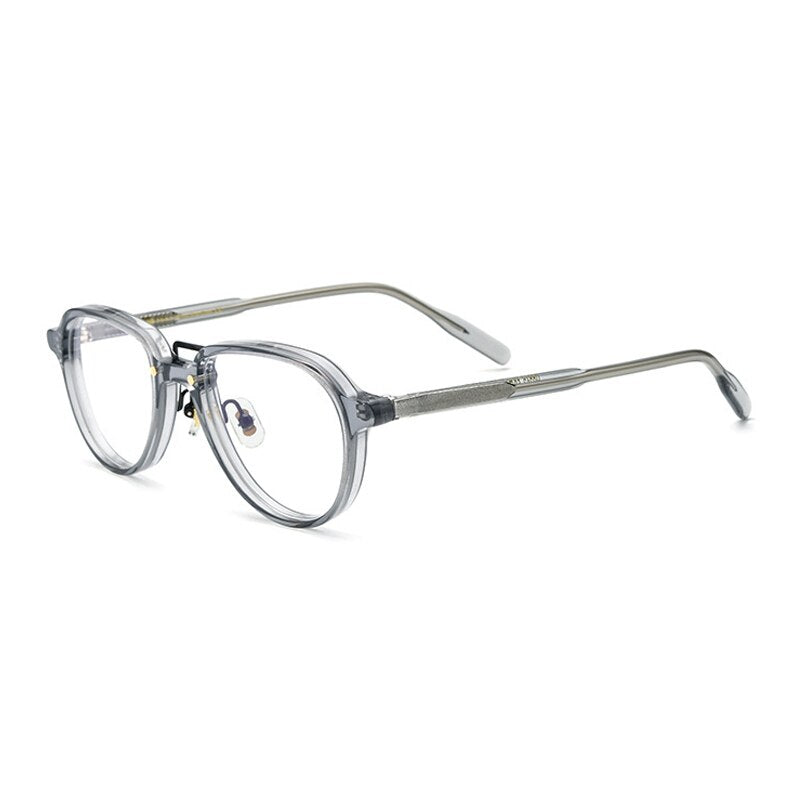 Gatenac Unisex Full Rim Round Acetate Double Bridge Frame Eyeglasses Gxyj818 Full Rim Gatenac Gray  