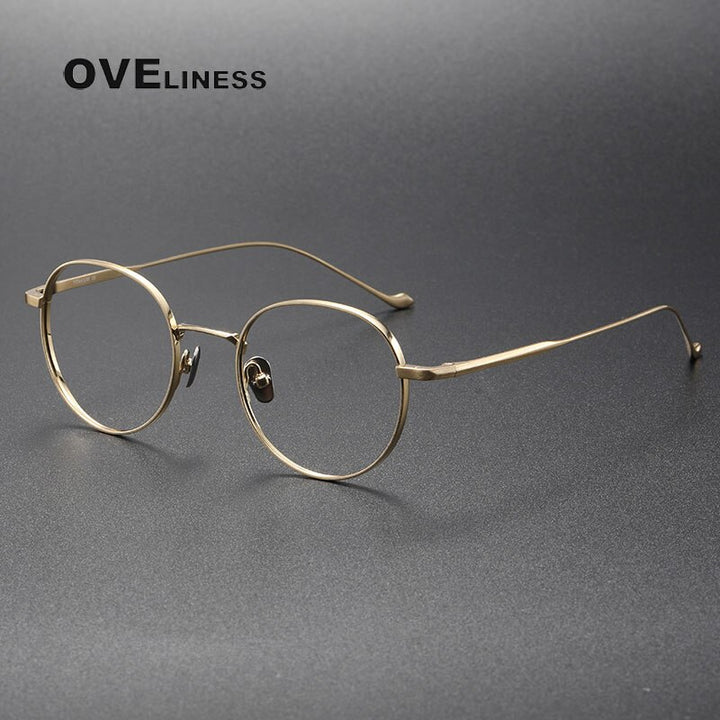 Oveliness Unisex Full Rim Round Titanium Eyeglasses Chordc Full Rim Oveliness gold  