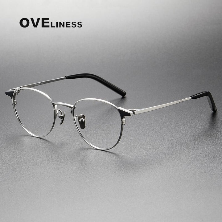 Oveliness Unisex Full Rim Round Titanium Eyeglasses 960 Full Rim Oveliness black silver  