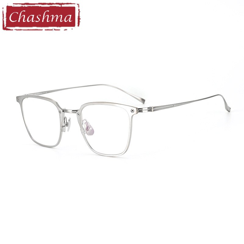 Chashma Ottica Men's Full Rim Round Square Titanium Eyeglasses 097 Full Rim Chashma Ottica Silver  