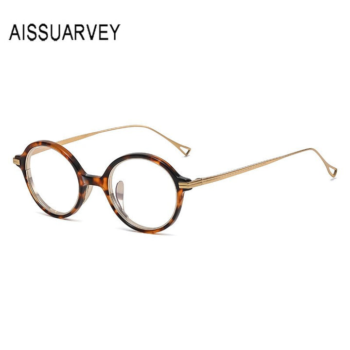 Aissuarvey Unisex Eyeglasses Small Round Acetate Titanium Ip Full Rim 12.2g Full Rim Aissuarvey Eyeglasses Tortoise CN 