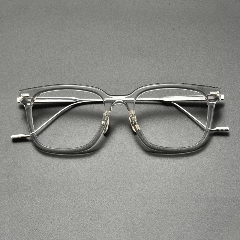 Gatenac Unisex Full Rim Square Titanium Acetate Eyeglasses Gxyj860 Full Rim Gatenac Gray Transparent  