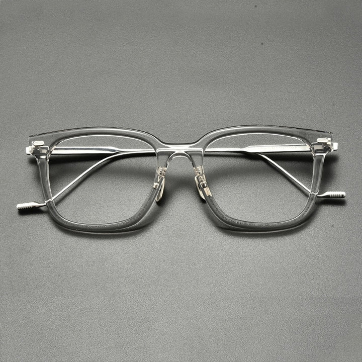 Gatenac Unisex Full Rim Square Titanium Acetate Eyeglasses Gxyj860 Full Rim Gatenac Gray Transparent  