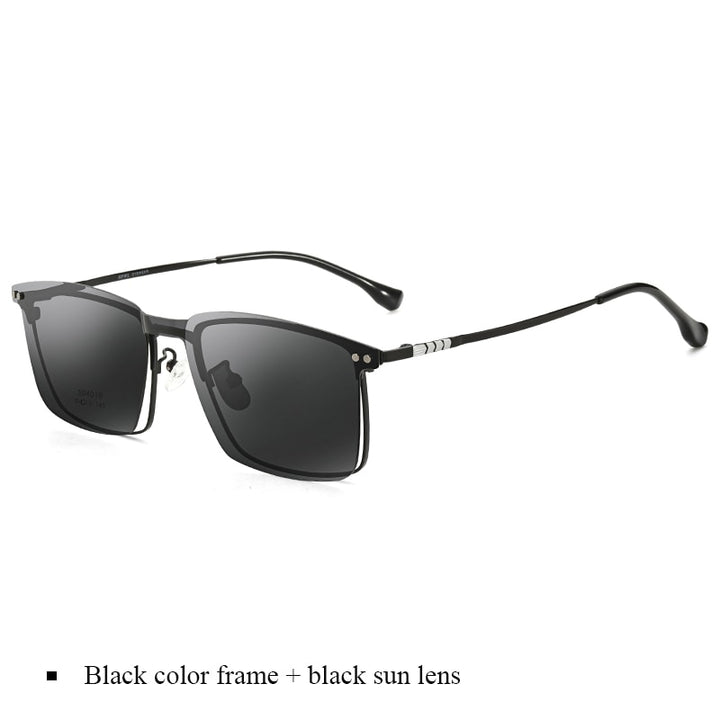 Bclear Men's Full Rim Square Alloy Frame Eyeglasses With Clip On Polarized Sunglasses Zt94016 Full Rim Bclear Black frame  