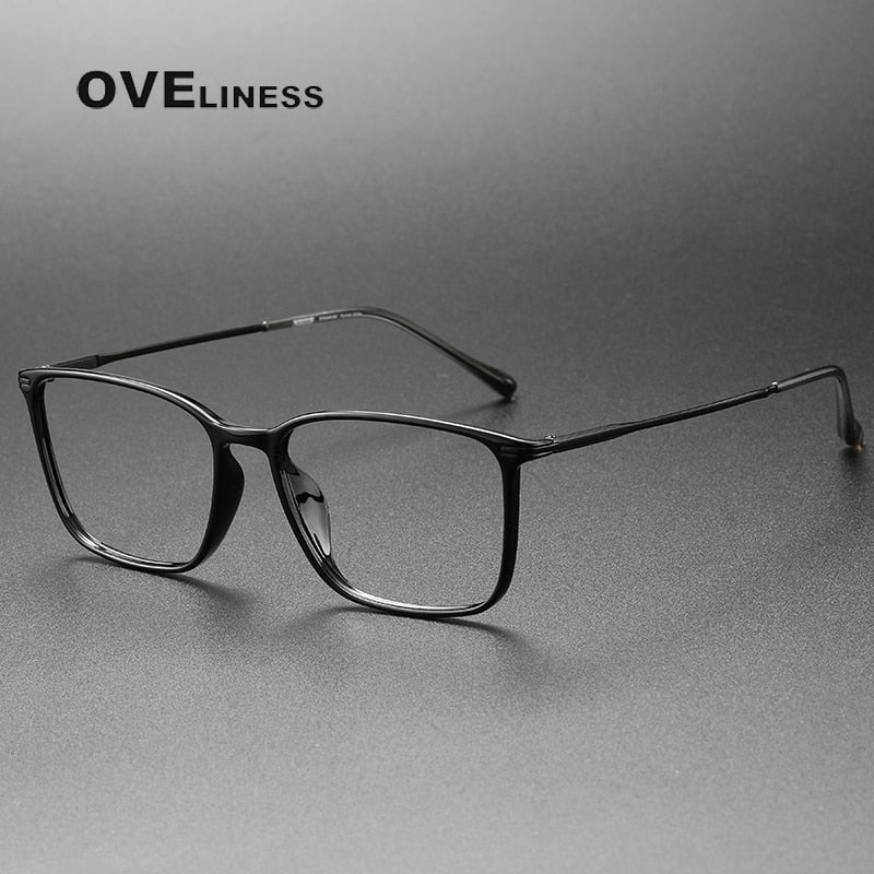 Oveliness Unisex Full Rim Square Acetate Titanium Eyeglasses 8636 Full Rim Oveliness black  