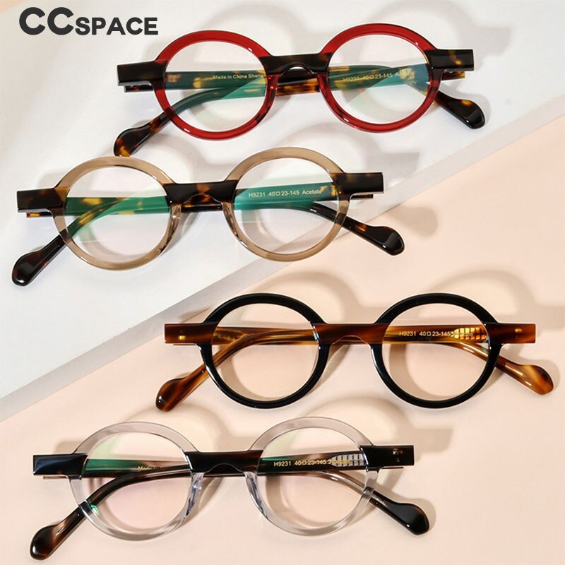 CCspace Unisex Full Rim Round Acetate Eyeglasses 55101 Full Rim CCspace   